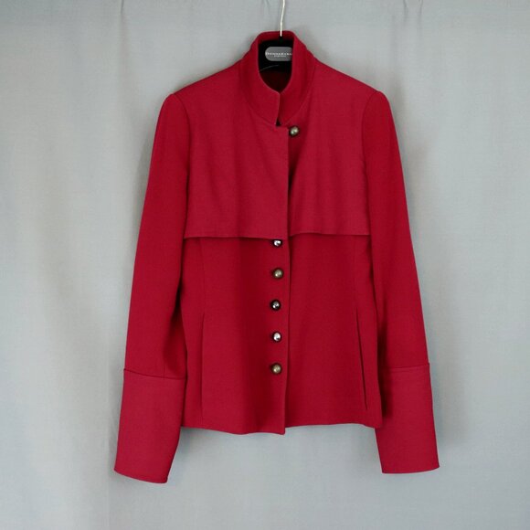 Donna Karan New York Size 8 Red Blazer Stretch Jacket Silver Buttons - Picture 1 of 16
